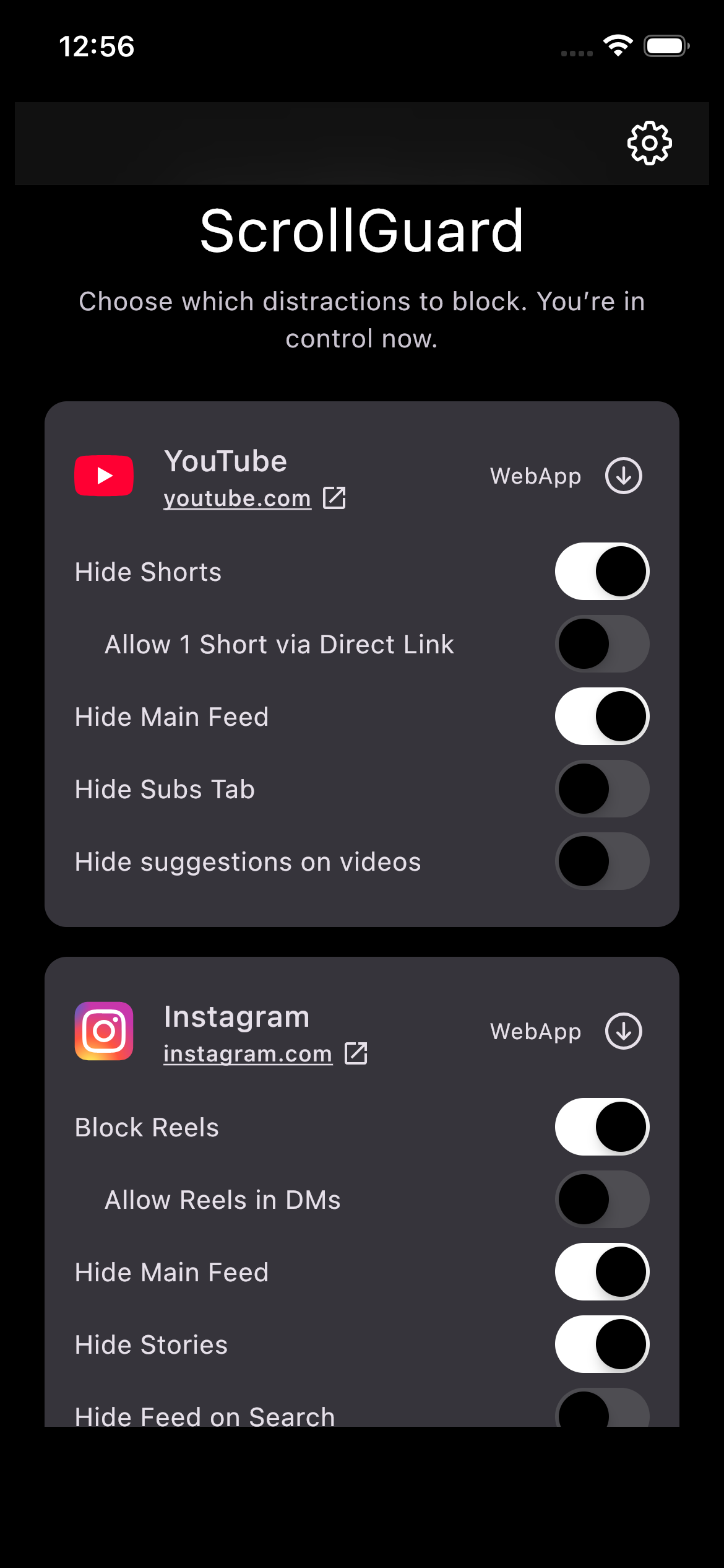ScrollGuard app interface